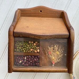 Vintage Wooden recipe box, shadow box style with dried flowers & seeds